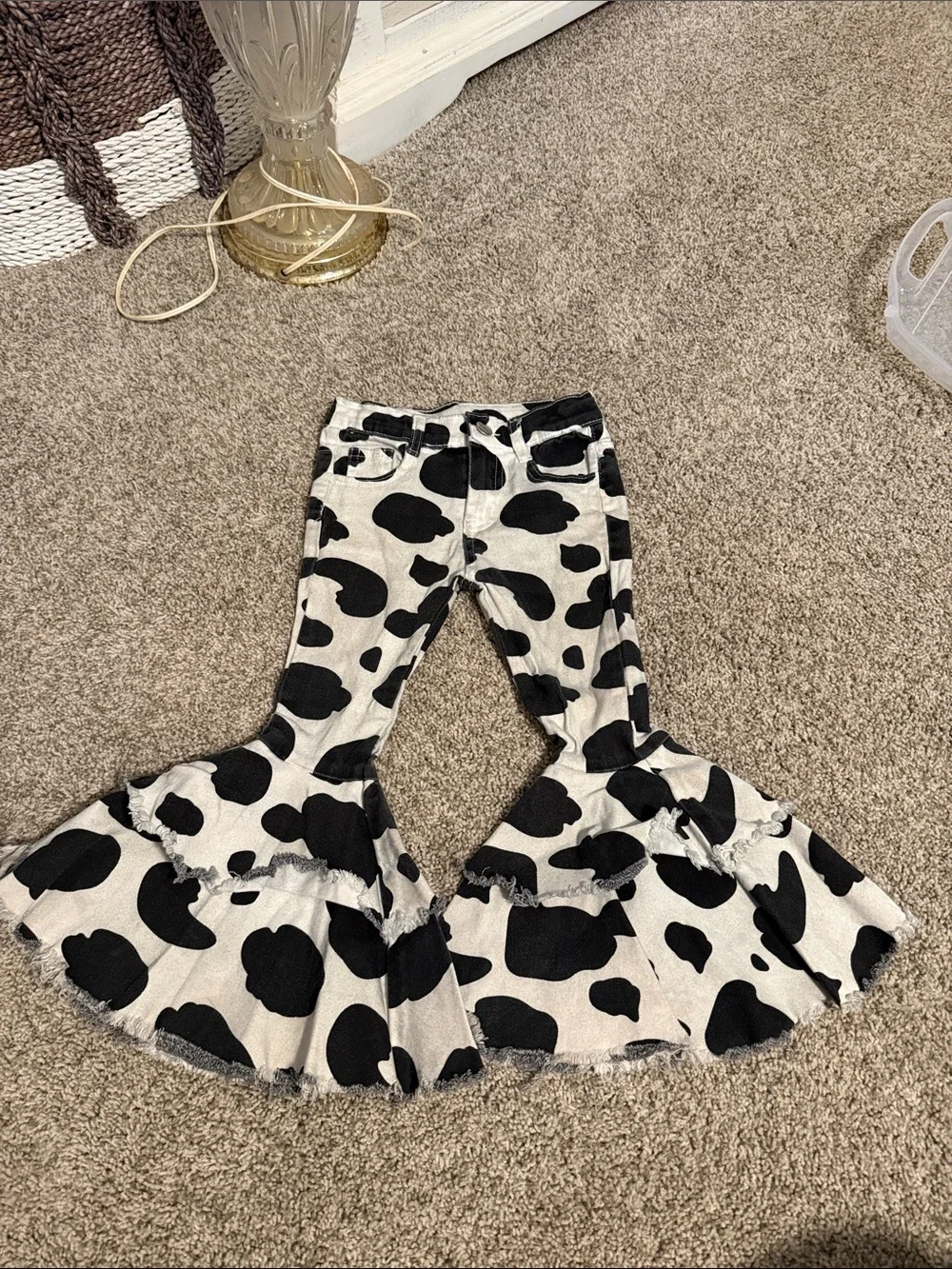 Kids Cow-Print Super Flare Jeans - Black & White